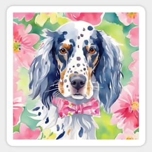 Preppy watercolor portrait of a Setter dog Sticker